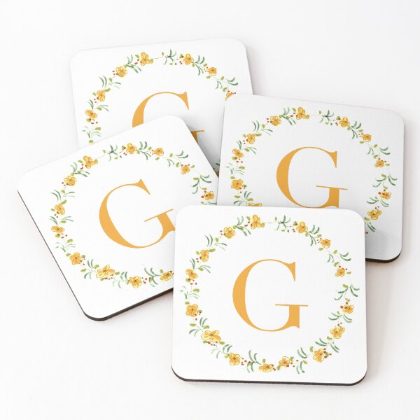 Item preview, Letter G monogram with orange colored flowers and leaves designed and sold by Createlikeamom.