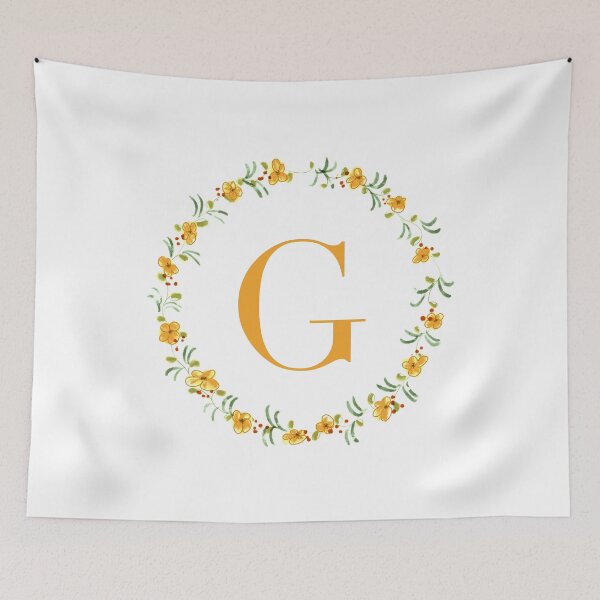 Item preview, Letter G monogram with orange colored flowers and leaves designed and sold by Createlikeamom.