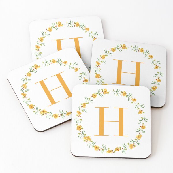 Item preview, Letter H monogram with orange colored flowers and leaves designed and sold by Createlikeamom.