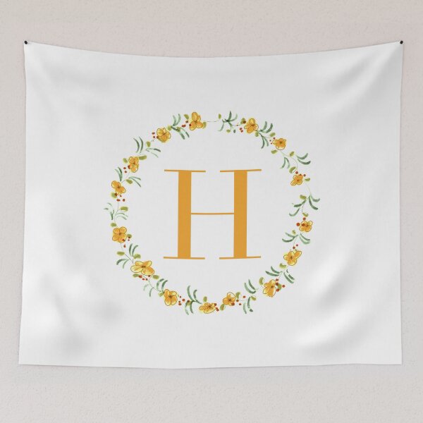 Item preview, Letter H monogram with orange colored flowers and leaves designed and sold by Createlikeamom.