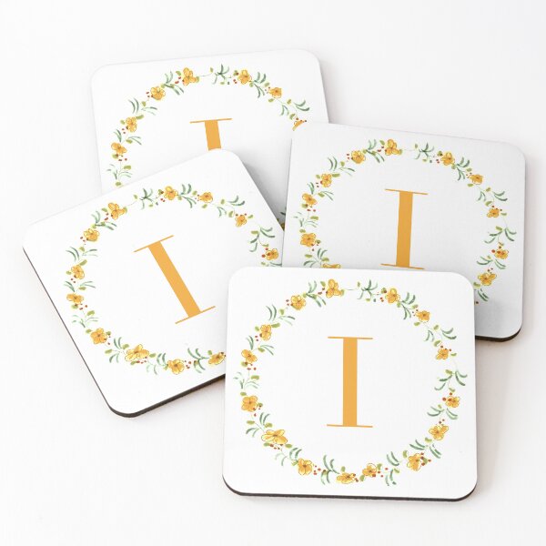 Item preview, Letter I monogram with orange colored flowers and leaves designed and sold by Createlikeamom.