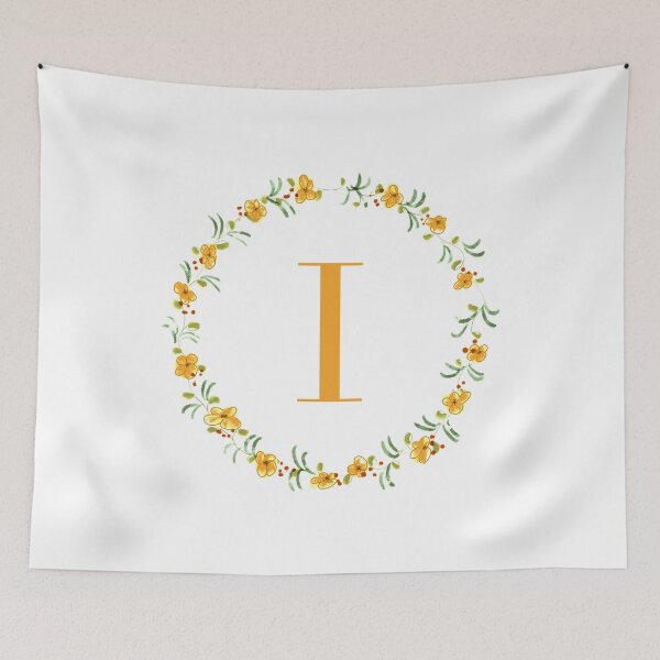 Item preview, Letter I monogram with orange colored flowers and leaves designed and sold by Createlikeamom.