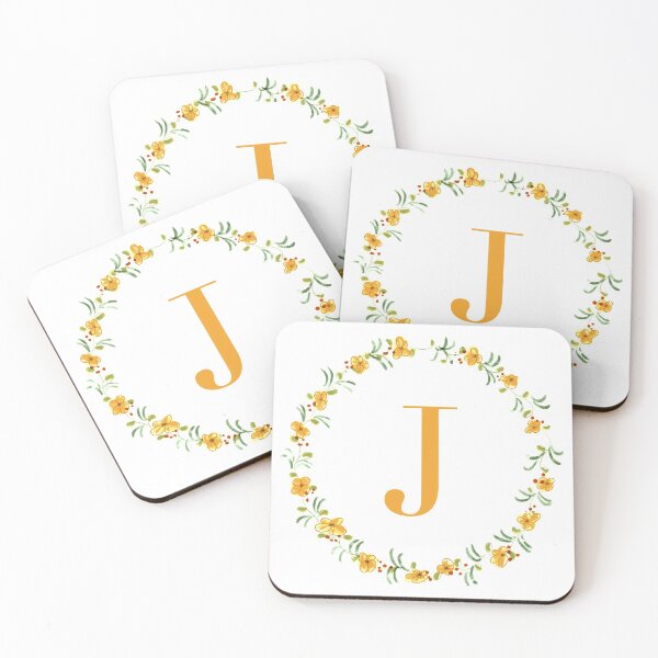 Item preview, Letter j monogram with orange colored flowers and leaves designed and sold by Createlikeamom.