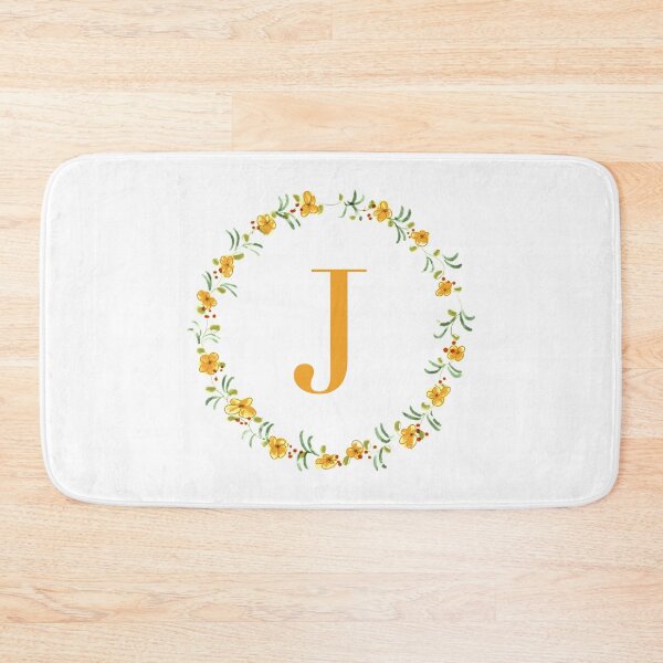 Item preview, Letter j monogram with orange colored flowers and leaves designed and sold by Createlikeamom.