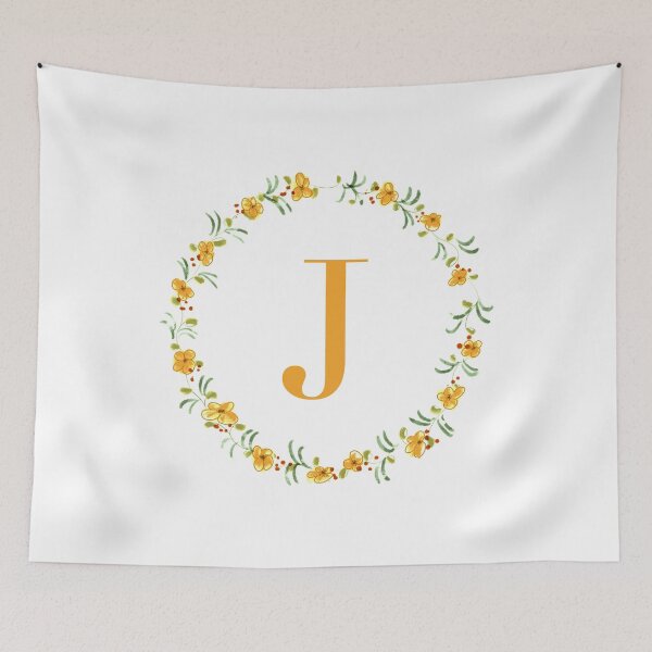 Item preview, Letter j monogram with orange colored flowers and leaves designed and sold by Createlikeamom.