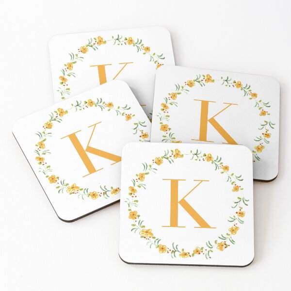 Item preview, Letter k monogram with orange colored flowers and leaves designed and sold by Createlikeamom.