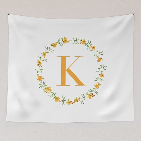 Item preview, Letter k monogram with orange colored flowers and leaves designed and sold by Createlikeamom.