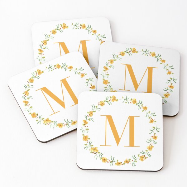 Item preview, Letter M monogram with orange colored flowers and leaves designed and sold by Createlikeamom.