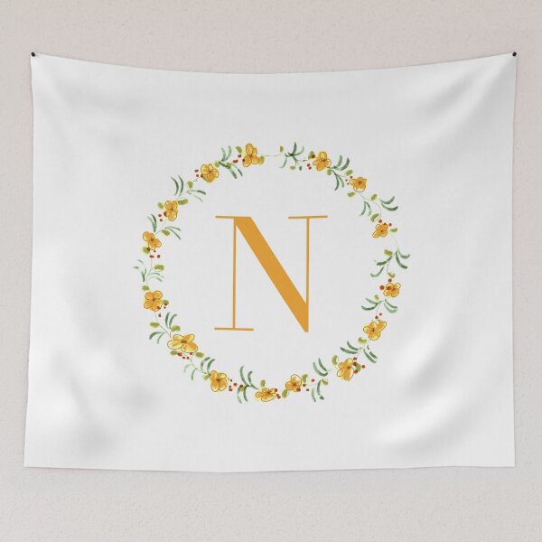 Item preview, Letter N monogram with orange colored flowers and leaves designed and sold by Createlikeamom.