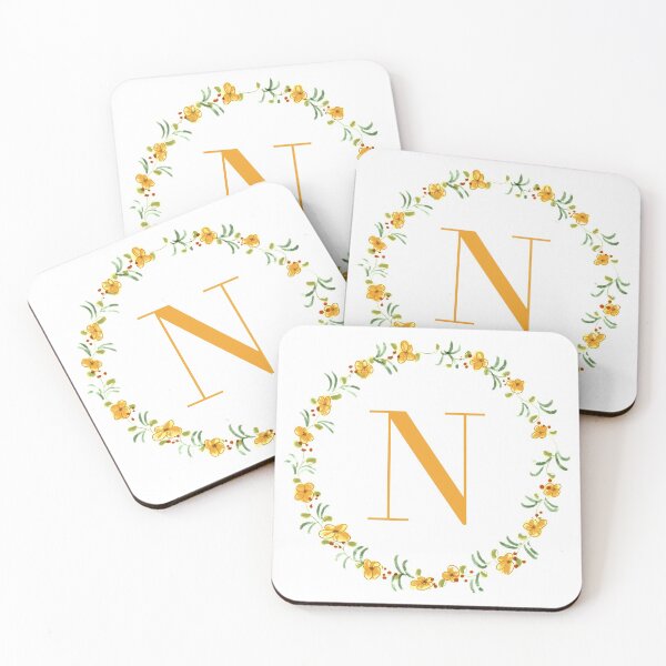 Item preview, Letter N monogram with orange colored flowers and leaves designed and sold by Createlikeamom.