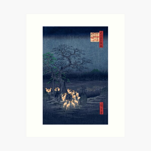 Item preview, Foxes at Night Shrine Vintage Ukiyo-e Japanese Art designed and sold by VintageArchive.