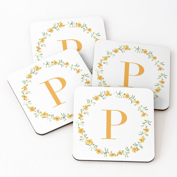 Item preview, Letter P monogram with orange colored flowers and leaves designed and sold by Createlikeamom.