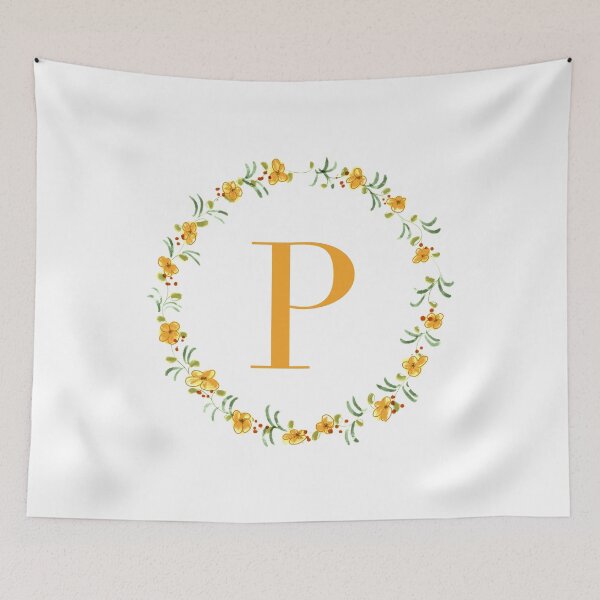 Item preview, Letter P monogram with orange colored flowers and leaves designed and sold by Createlikeamom.