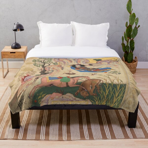 "Rakhsh Kills a Lion while Rustam Sleeps" Throw Blanket for Sale by ...