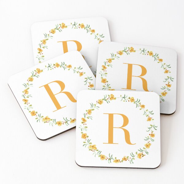 Item preview, Letter R monogram with orange colored flowers and leaves designed and sold by Createlikeamom.