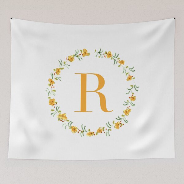 Item preview, Letter R monogram with orange colored flowers and leaves designed and sold by Createlikeamom.