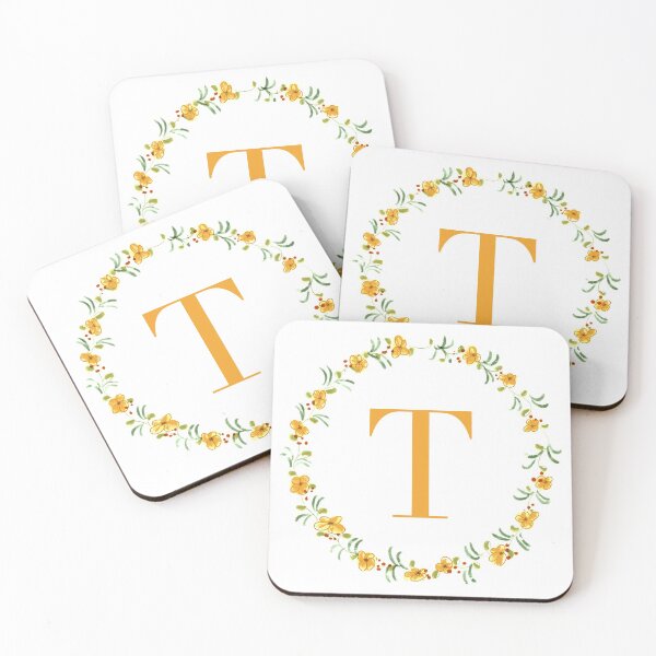 Item preview, Letter T monogram with orange colored flowers and leaves designed and sold by Createlikeamom.