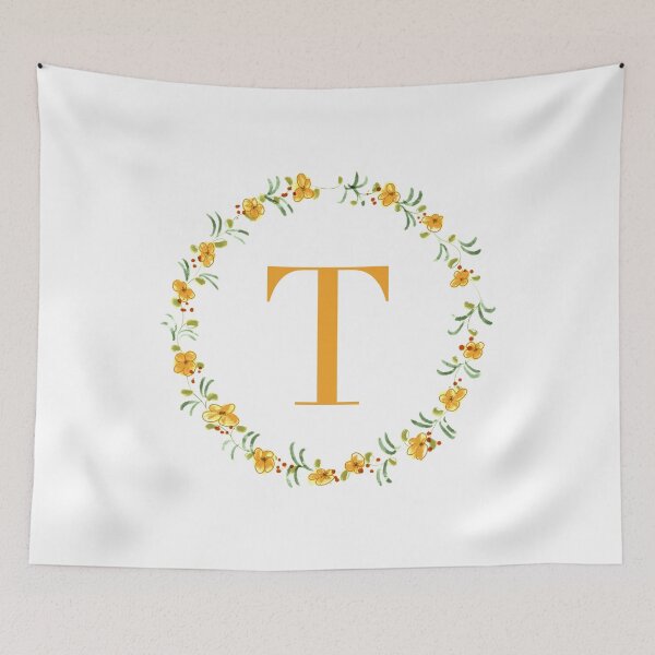 Item preview, Letter T monogram with orange colored flowers and leaves designed and sold by Createlikeamom.