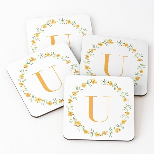 Item preview, Letter U monogram with orange colored flowers and leaves designed and sold by Createlikeamom.