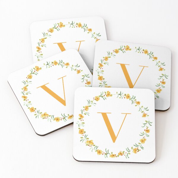 Item preview, Letter V monogram with orange colored flowers and leaves designed and sold by Createlikeamom.