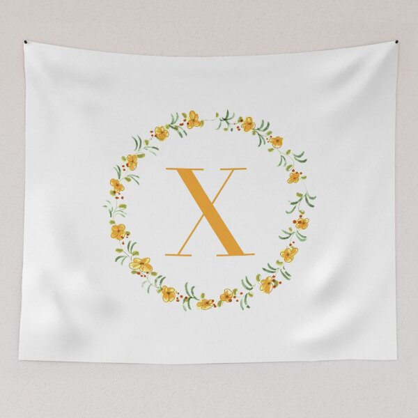 Item preview, Letter X monogram with orange colored flowers and leaves designed and sold by Createlikeamom.