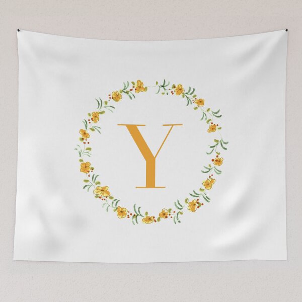 Item preview, Letter Y monogram with orange colored flowers and leaves designed and sold by Createlikeamom.