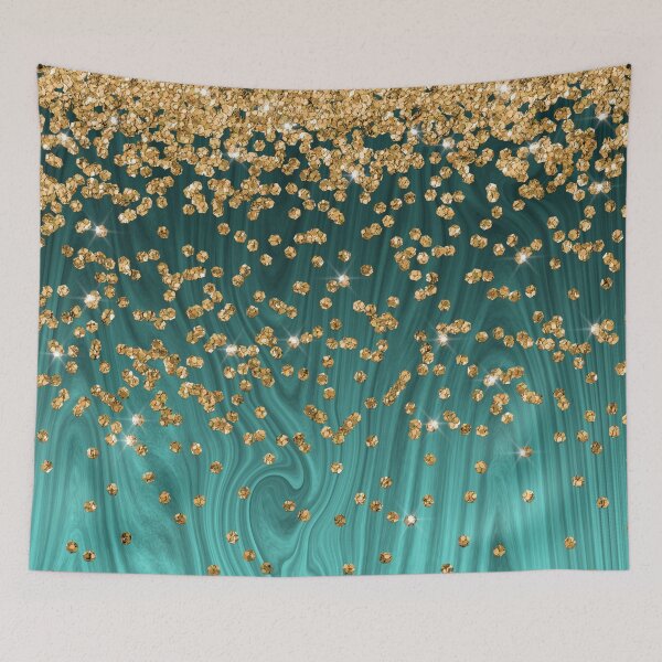 Item preview, Teal Wood Texture with Gold Sequins designed and sold by WOW TeesAndThings.