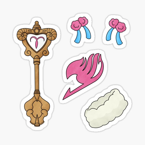 Fairy Tail Aries Celestial Gate Key Collar And Bow Sticker Set Sticker By Auntblt Redbubble