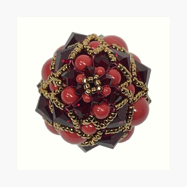 Kieferzäpfchen aus red coral & Siam Swarovski Kristallglas Kunstdruck