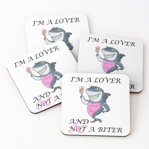 Item preview, I'm A Lover And A Biter - Cute Smiling Shark Holding Flowers. Heart On Chest Says Valentine Be Mine. designed and sold by Oaks Creations.