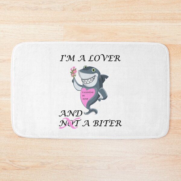 Item preview, I'm A Lover And A Biter - Cute Smiling Shark Holding Flowers. Heart On Chest Says Valentine Be Mine. designed and sold by Oaks Creations.