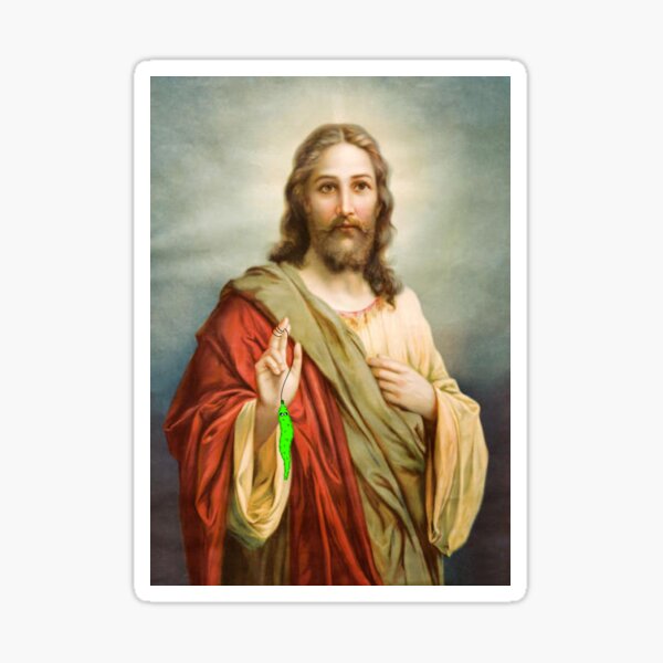 Vista previa del artículo con la obra «Jesús con gusano en una cuerda», diseñado y vendido por hadicazvysavaca.