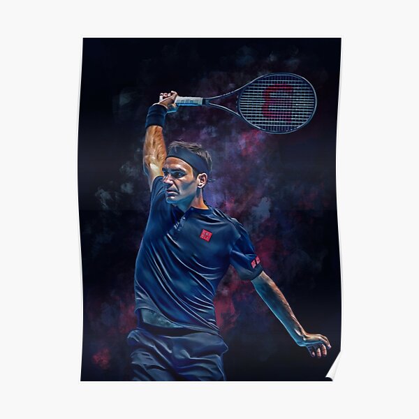 Roger Federer spielt Rückhand. Digitaler Kunstdruck. Tennisfan Geschenk. Poster