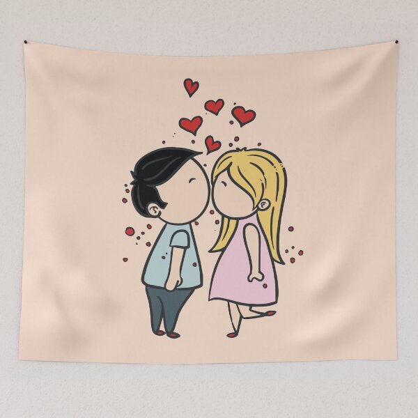 Item preview, Hand drawing cartoon of lovers couple with red hearts designed and sold by mashmosh.