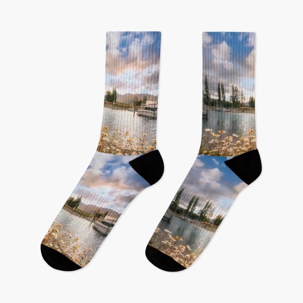 Item preview, Idyllic Landscape with daisies in the foreground at Te Anau Boating Club, New Zealand designed and sold by Danielasphotos.