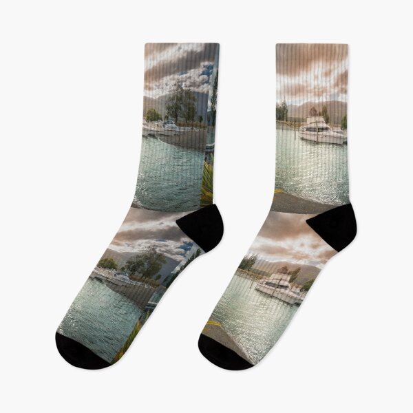 Item preview, Scenic Landscape with the sun reflected in the water at Te Anau Boating Club designed and sold by Danielasphotos.