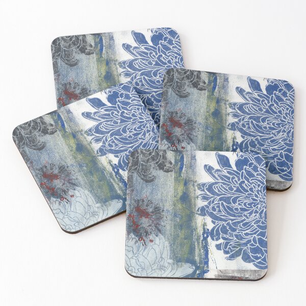 Item preview, blue and black dahlias: printmaking designed and sold by kosarandrea.