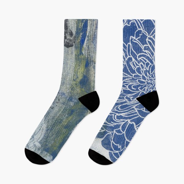 Item preview, blue and black dahlias: printmaking designed and sold by kosarandrea.