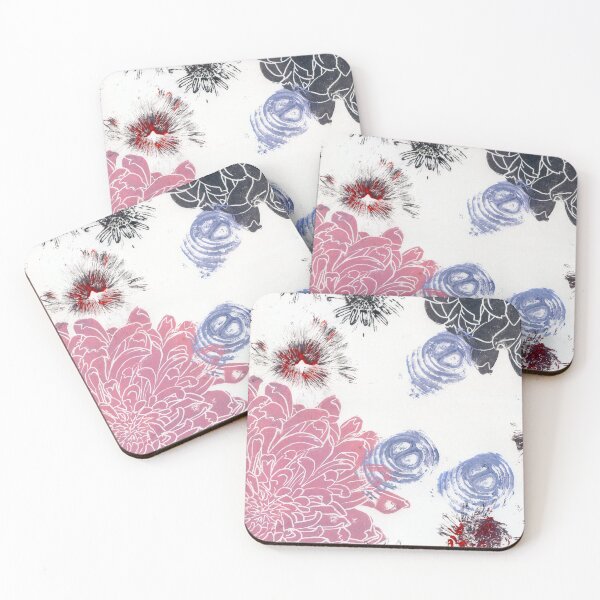 Item preview, pink and black dahlias: printmaking designed and sold by kosarandrea.