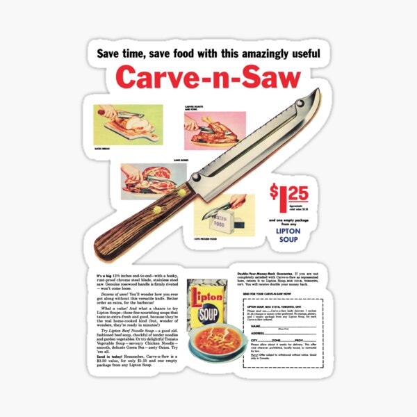 "CARVE N SAW KNIFE ADVERT "SAWS BONES!"" Sticker for Sale by
