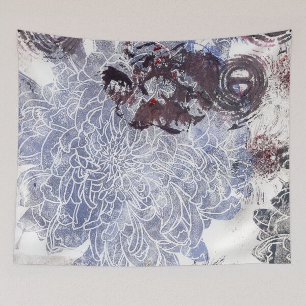 Item preview, blue dahlia and black apple: printmaking designed and sold by kosarandrea.
