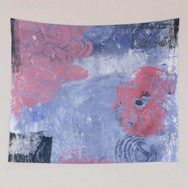 Item preview, pink dahlia and apples: linoprint designed and sold by kosarandrea.