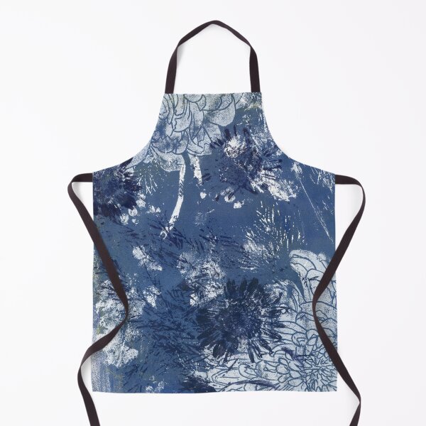 Item preview, white dahlias in blue: linoprint designed and sold by kosarandrea.