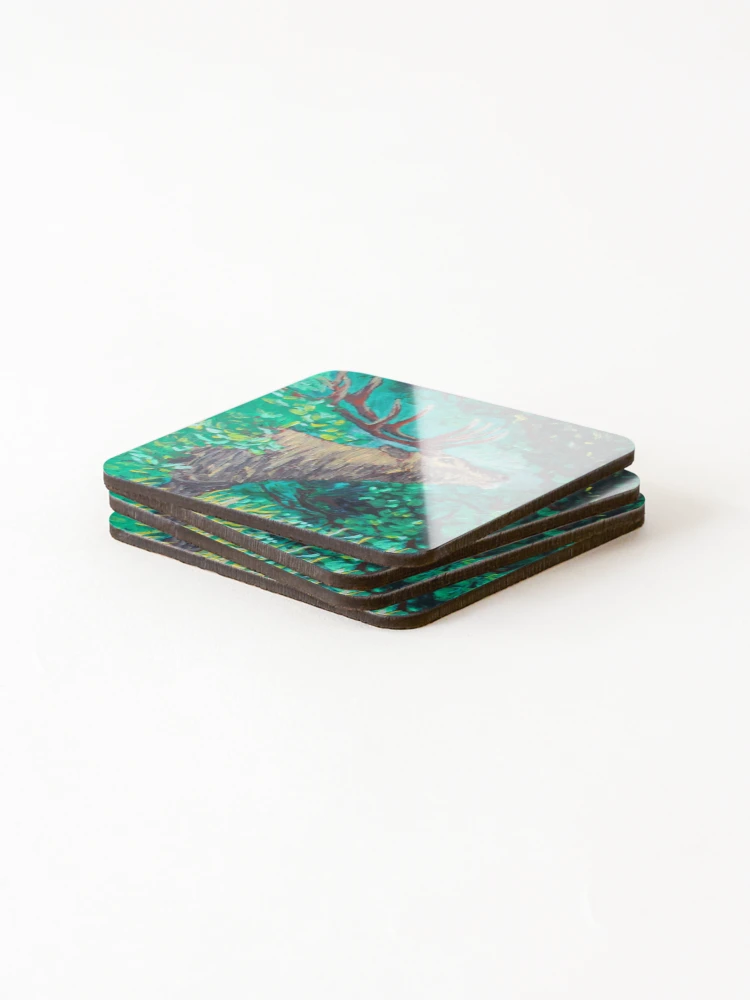 Thumbnail 4 of 5, Coasters (Set of 4), Elk Bugle designed and sold by RudyYoder.