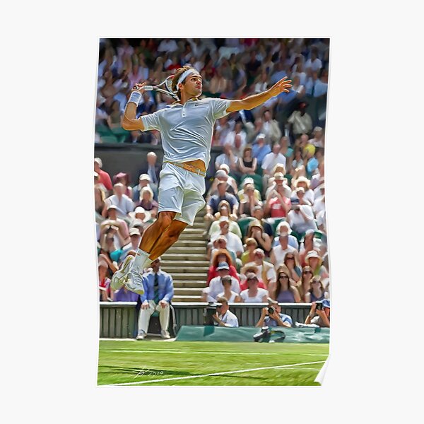 Flying Roger Federer à Wimbledon. Affiche d'impression numérique. Cadeau d'art fan de tennis. Poster
