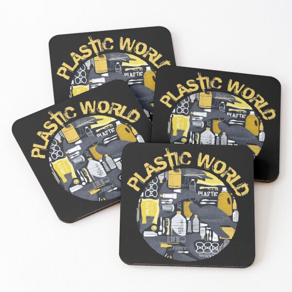 Item preview, Our plastic world // black background grey endangered animal species with yellow white and transparent plastic waste designed and sold by SelmaCardoso.