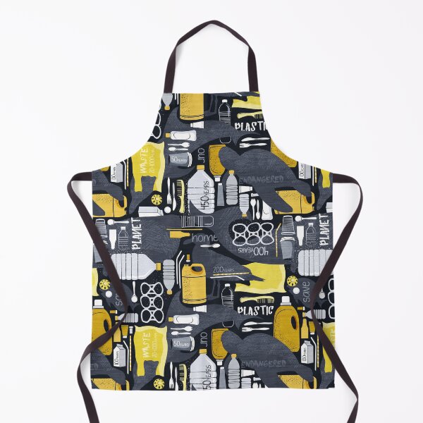 Item preview, Our plastic world // black background grey endangered animal species with yellow white and transparent plastic waste designed and sold by SelmaCardoso.