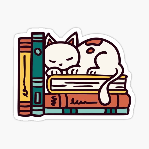 cat and bookshelf Sticker