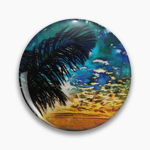 Item preview, Watercolor clouded sunset  landscape with a palm tree leaf in French impressionists style ( blue, orange and pink) designed and sold by AnnaMelekhina.