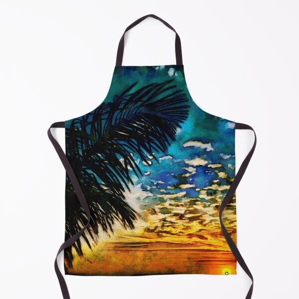 Item preview, Watercolor clouded sunset landscape with a palm tree leaf in French impressionists style ( blue, orange and pink) designed and sold by AnnaMelekhina.